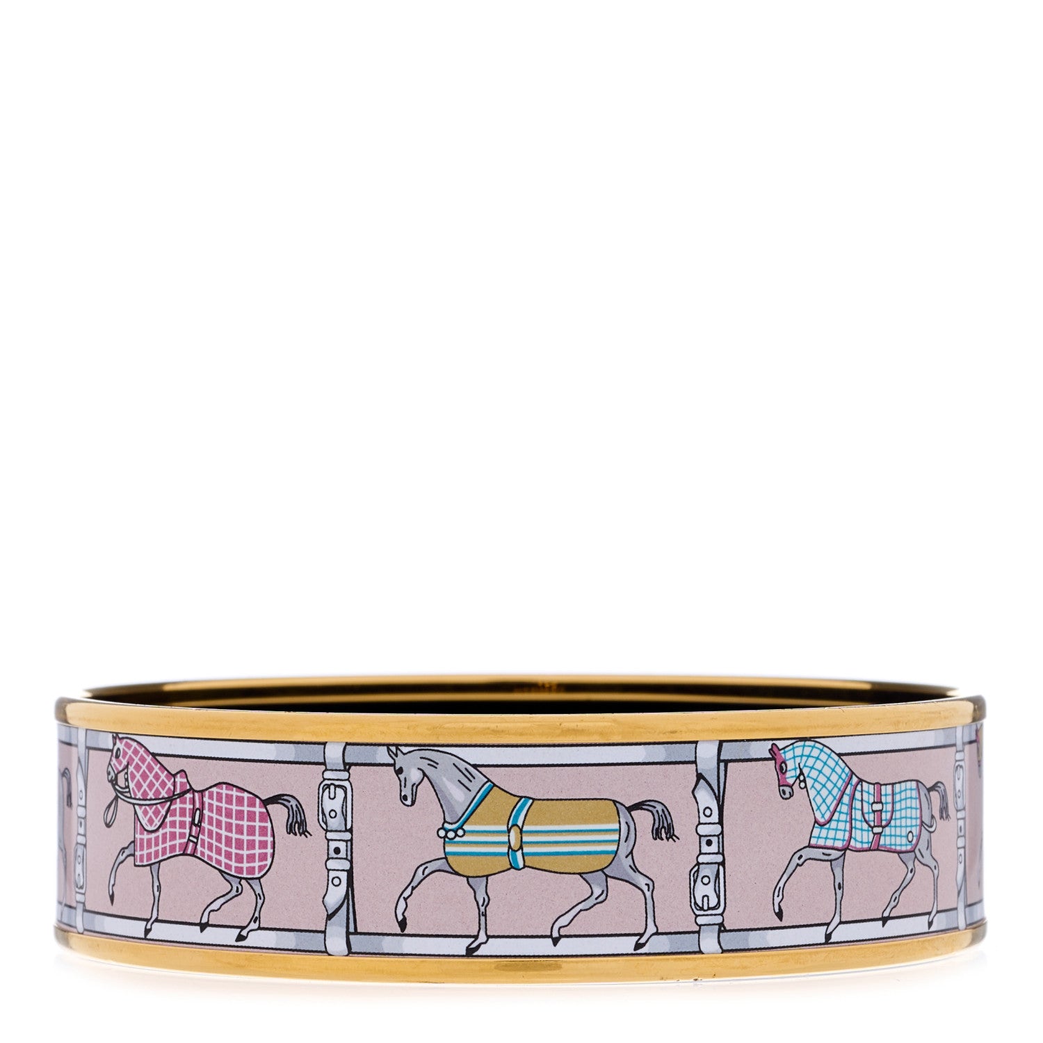 Hermes Enamel Printed Wide Horse Riding Motif Bracelet 2 of 3