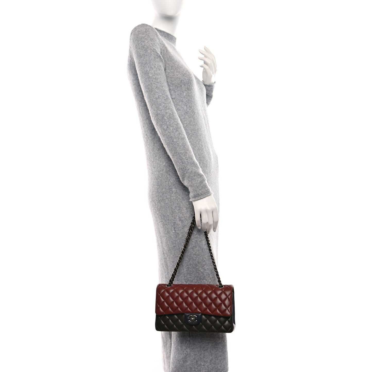 Lambskin Quilted Tri-Color Medium Double Flap Burgundy