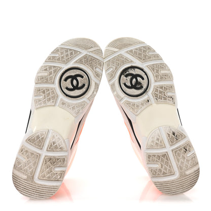 Chanel Suede Calfskin Lambskin Neoprene High Top CC Sneakers 37 White Fluo Orange 6 of 8