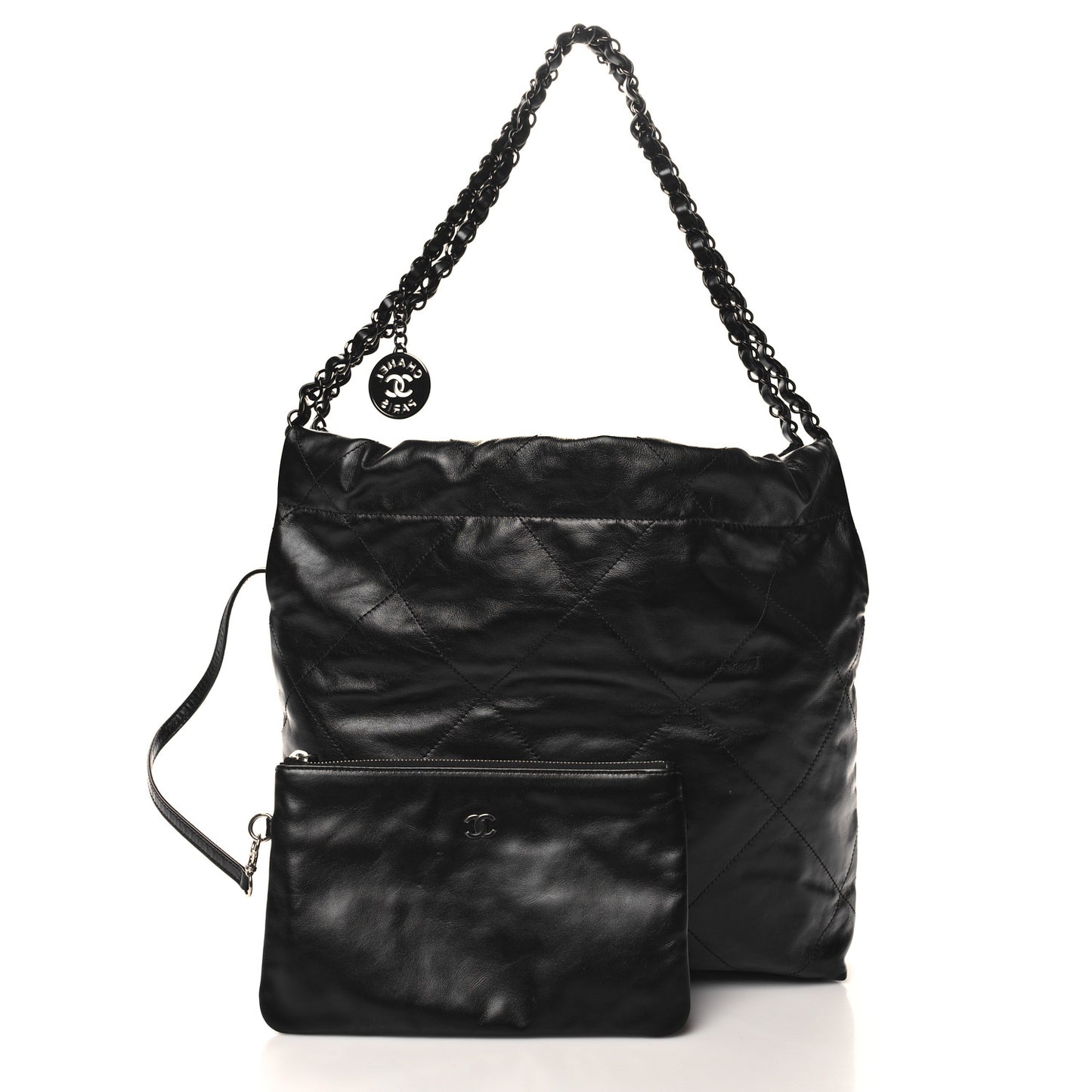 Shiny Calfskin Quilted Small Chanel 22 So Black