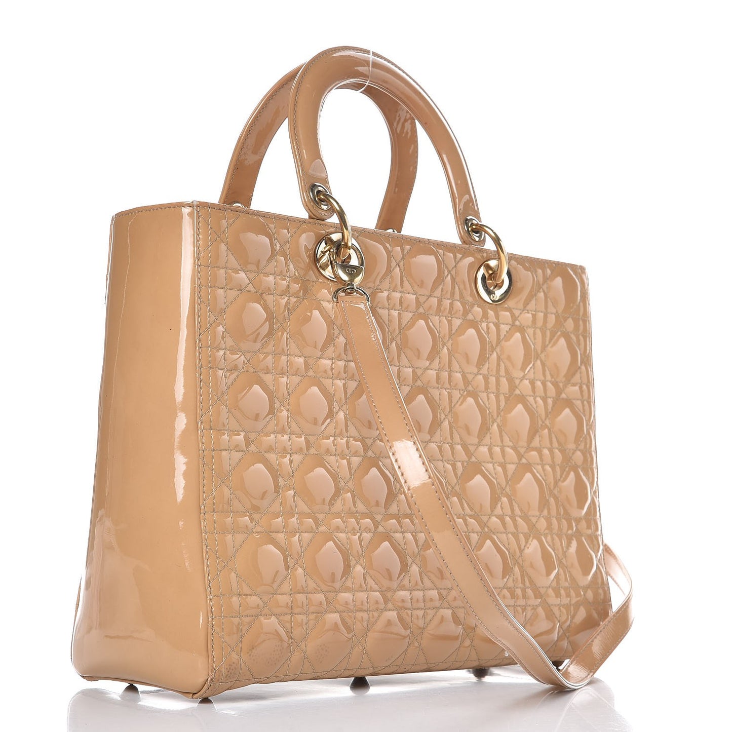Patent Cannage Large Lady Dior Beige