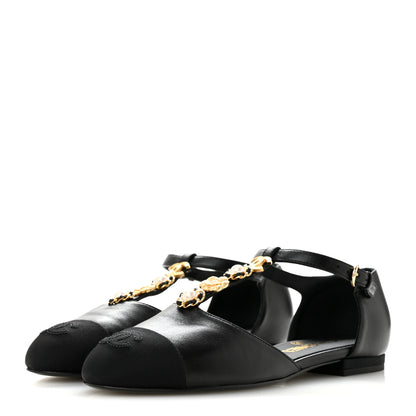 Chanel Lambskin Grosgrain Cap Toe Pearl CC Mary Jane Flats 36 Black 4 of 10