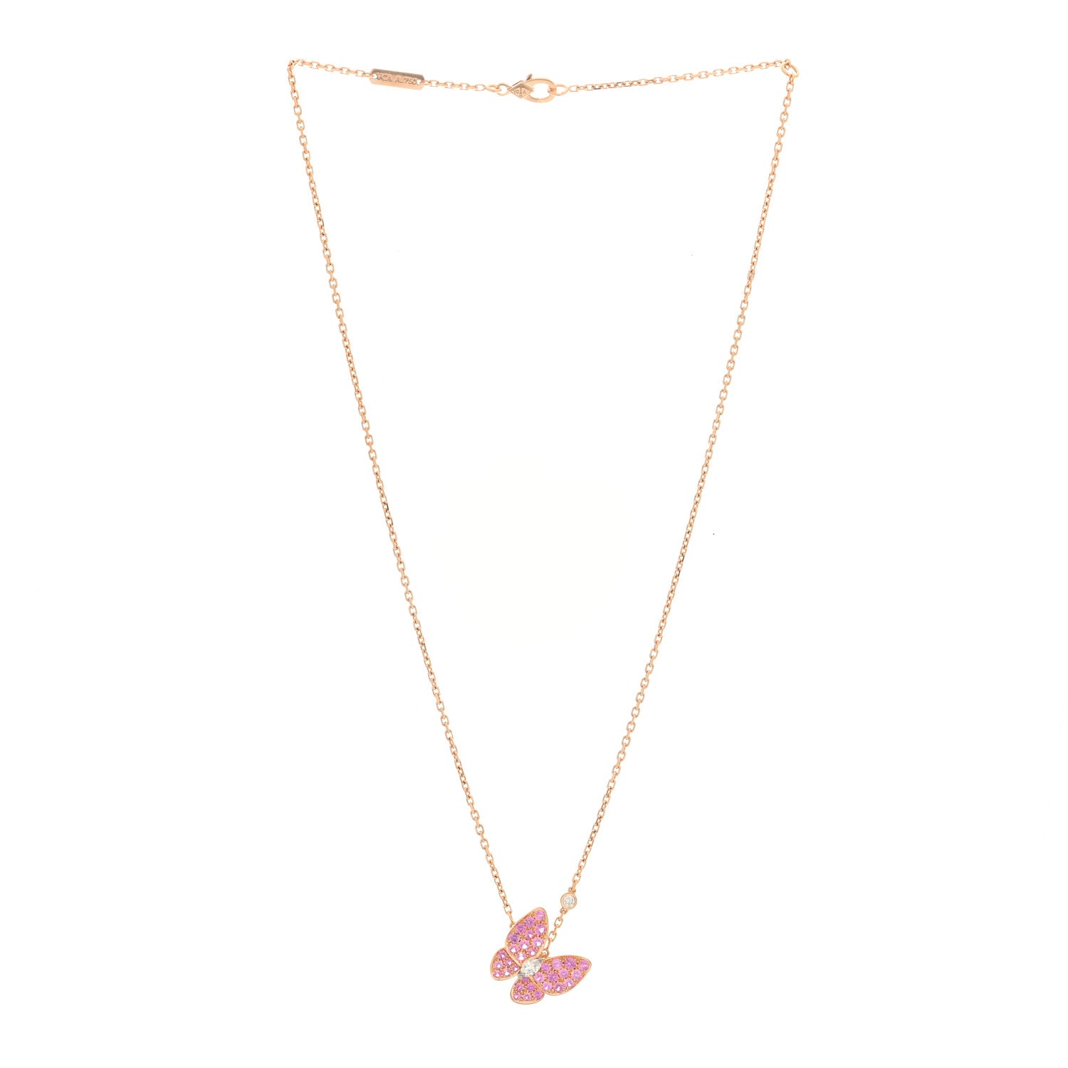 Van Cleef & Arpels 18K Rose Gold Diamond Pink Sapphire Two Butterfly Pendant Necklace 3 of 5