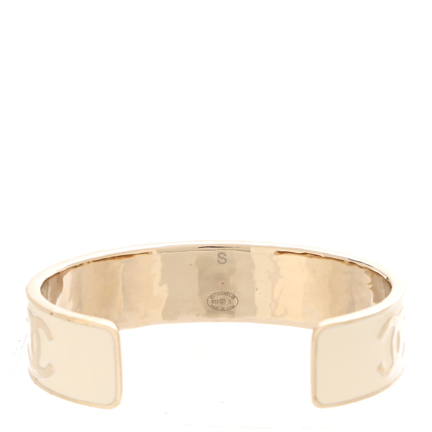 Metal Enamel Chanel Logo Cuff Bracelet S White