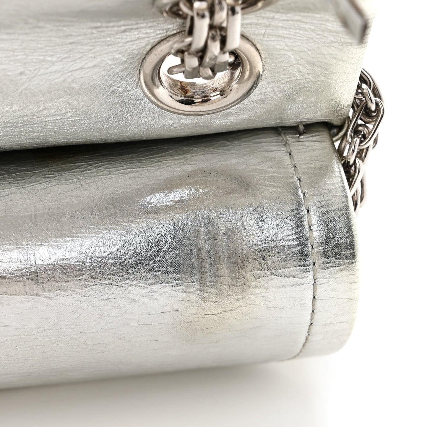 Metallic Aged Calfskin Quilted 2.55 Reissue 224 Flap Silver