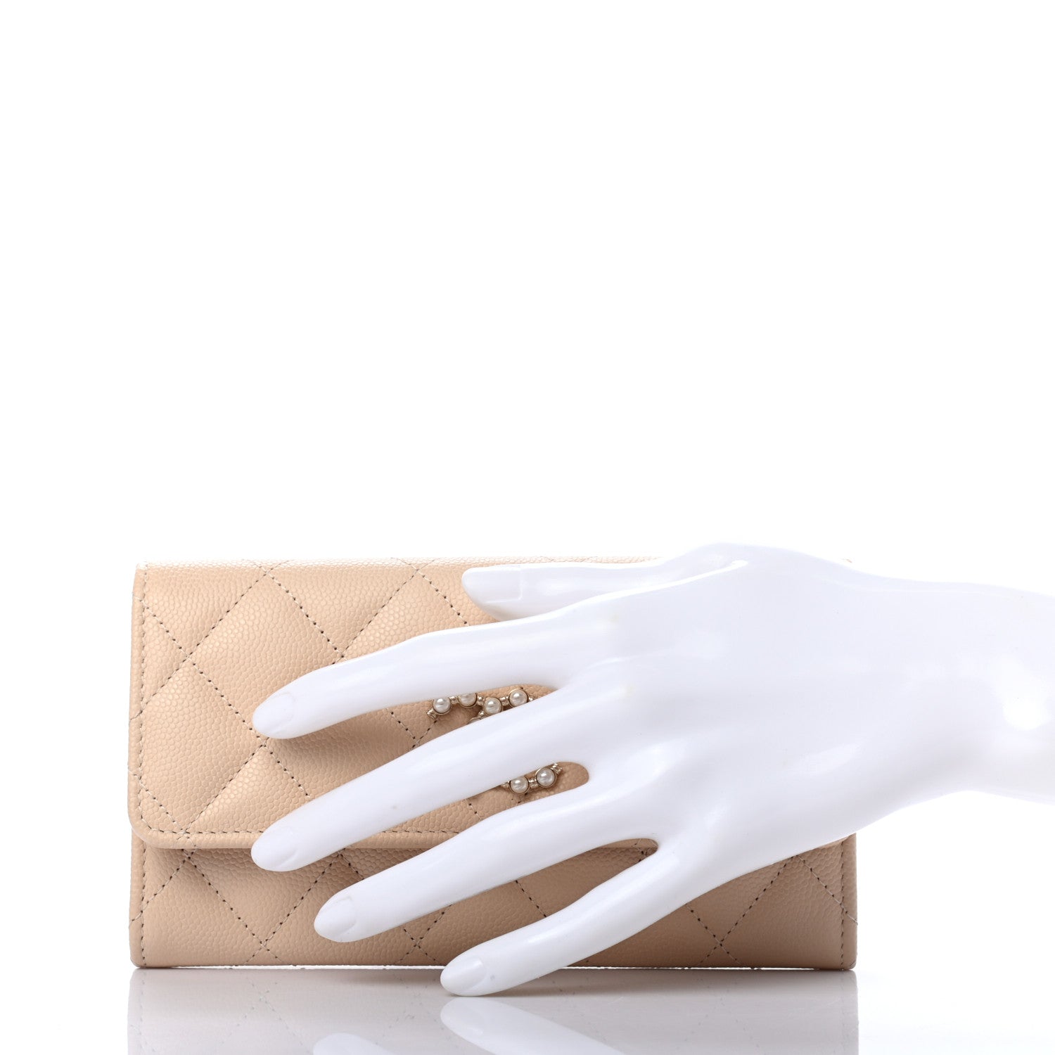 Chanel Caviar Pearl Quilted Coco Candy Wallet Beige 2 of 8