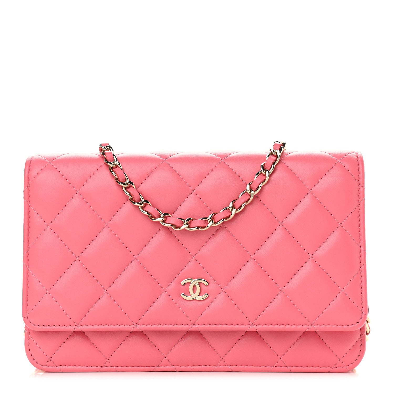 Chanel Lambskin Quilted Wallet On Chain WOC Pink 1 of 10