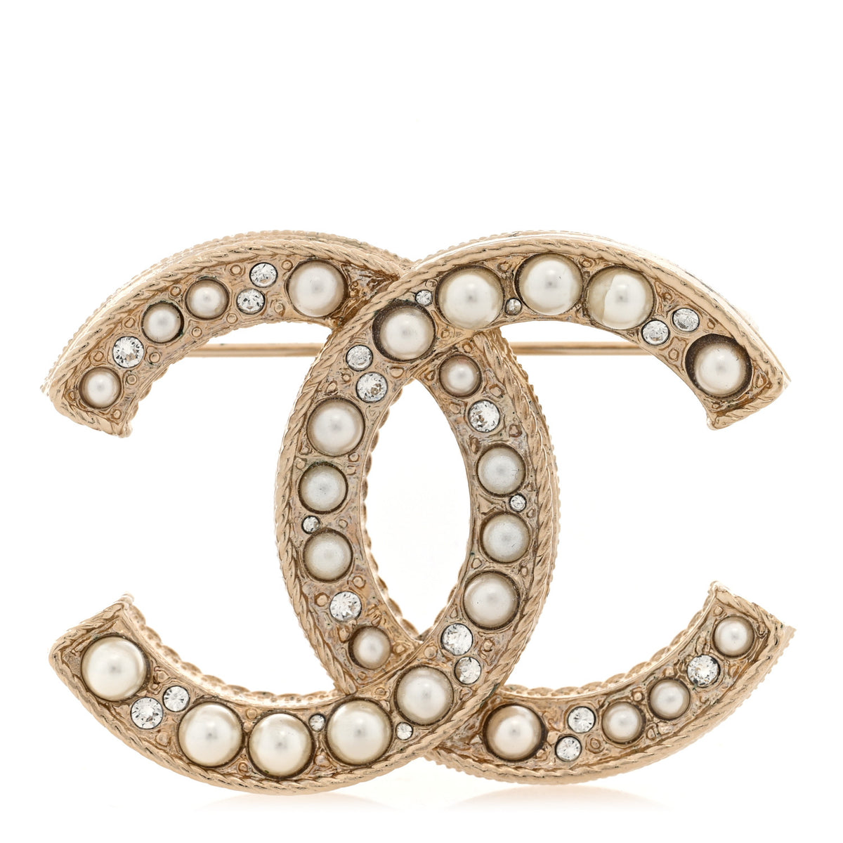 Chanel Pearl Crystal CC Brooch Gold 1 of 4