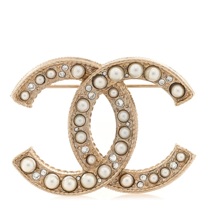 Chanel Pearl Crystal CC Brooch Gold 1 of 4