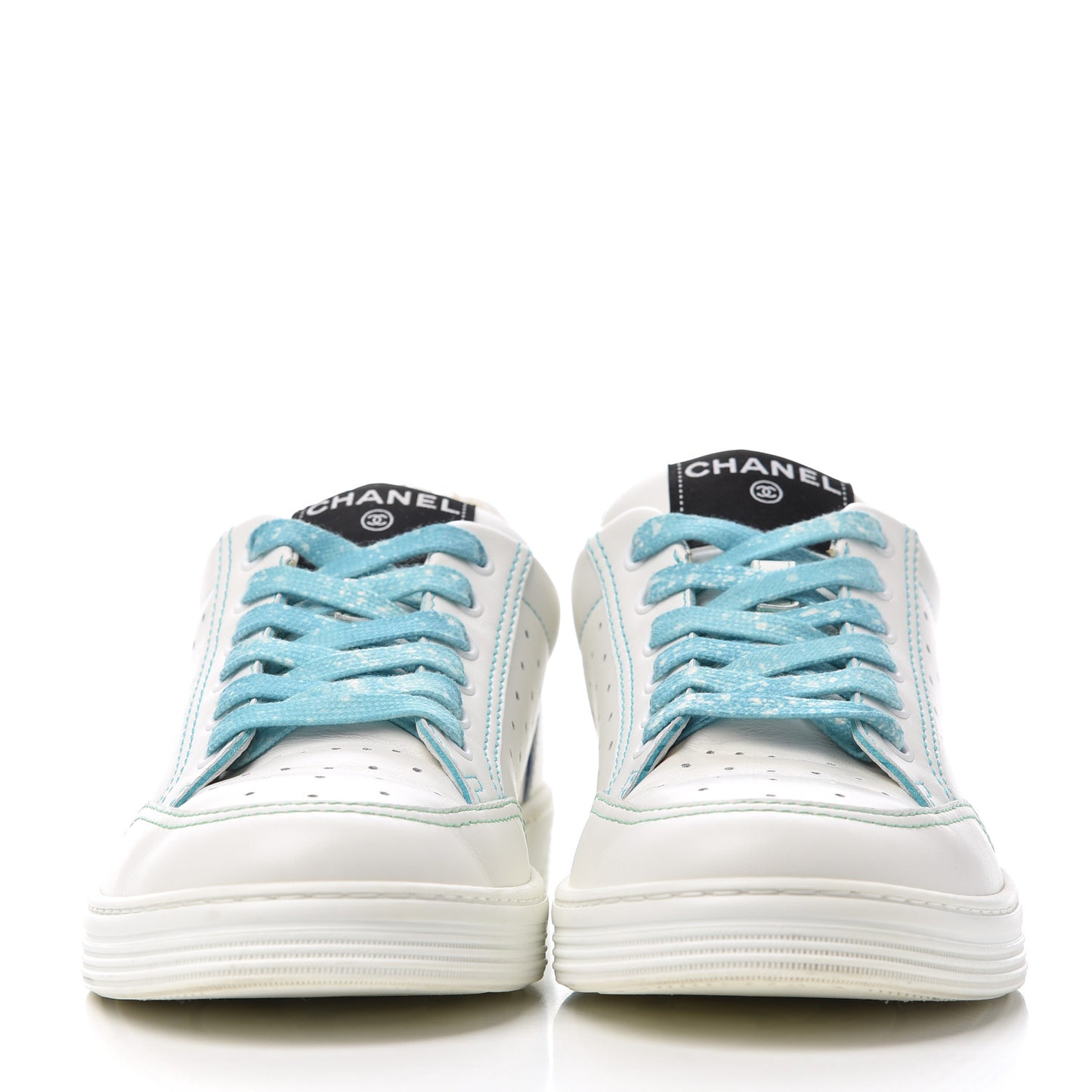 Calfskin Womens Logo Sneakers 40 White Blue