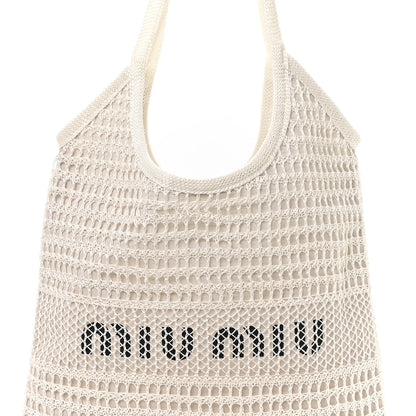 Miu Miu Raffia Effect Linen Logo Ivy Bag White 8 of 10
