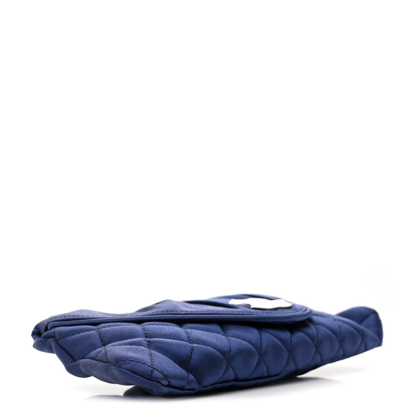 Satin Quilted Half Moon Clutch Blue