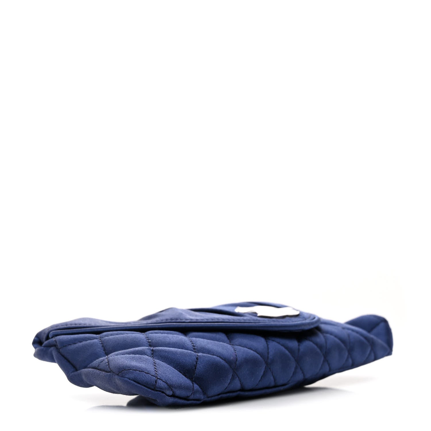 Chanel Satin Quilted Half Moon Clutch Blue 4 of 10