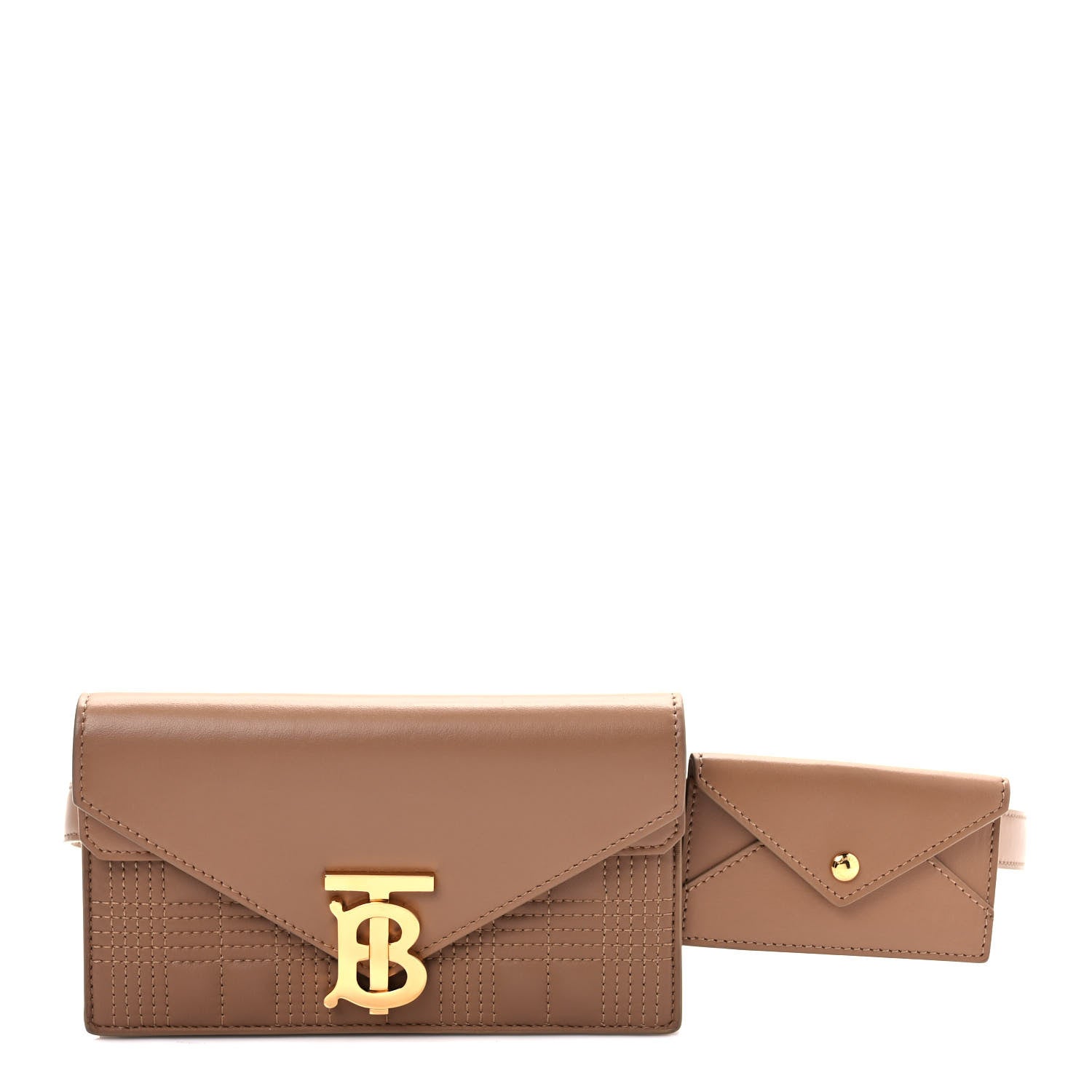 Burberry Smooth Calfskin Quilted Check TB Envelope Belt Bag Tan 1 of 8