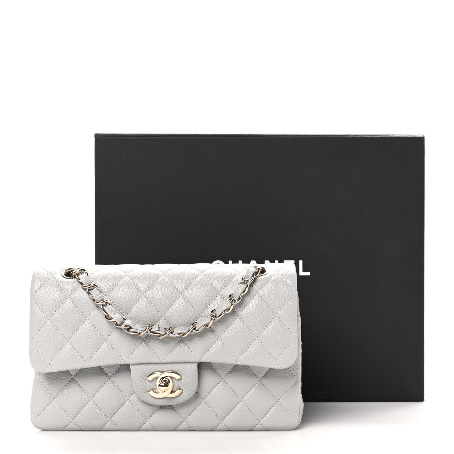 Caviar Quilted Small Double Flap Grey