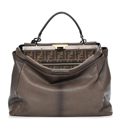 Fendi Goatskin Zucca Large Peekaboo Iconic Satchel Taupe Tobacco Moro 1 of 14