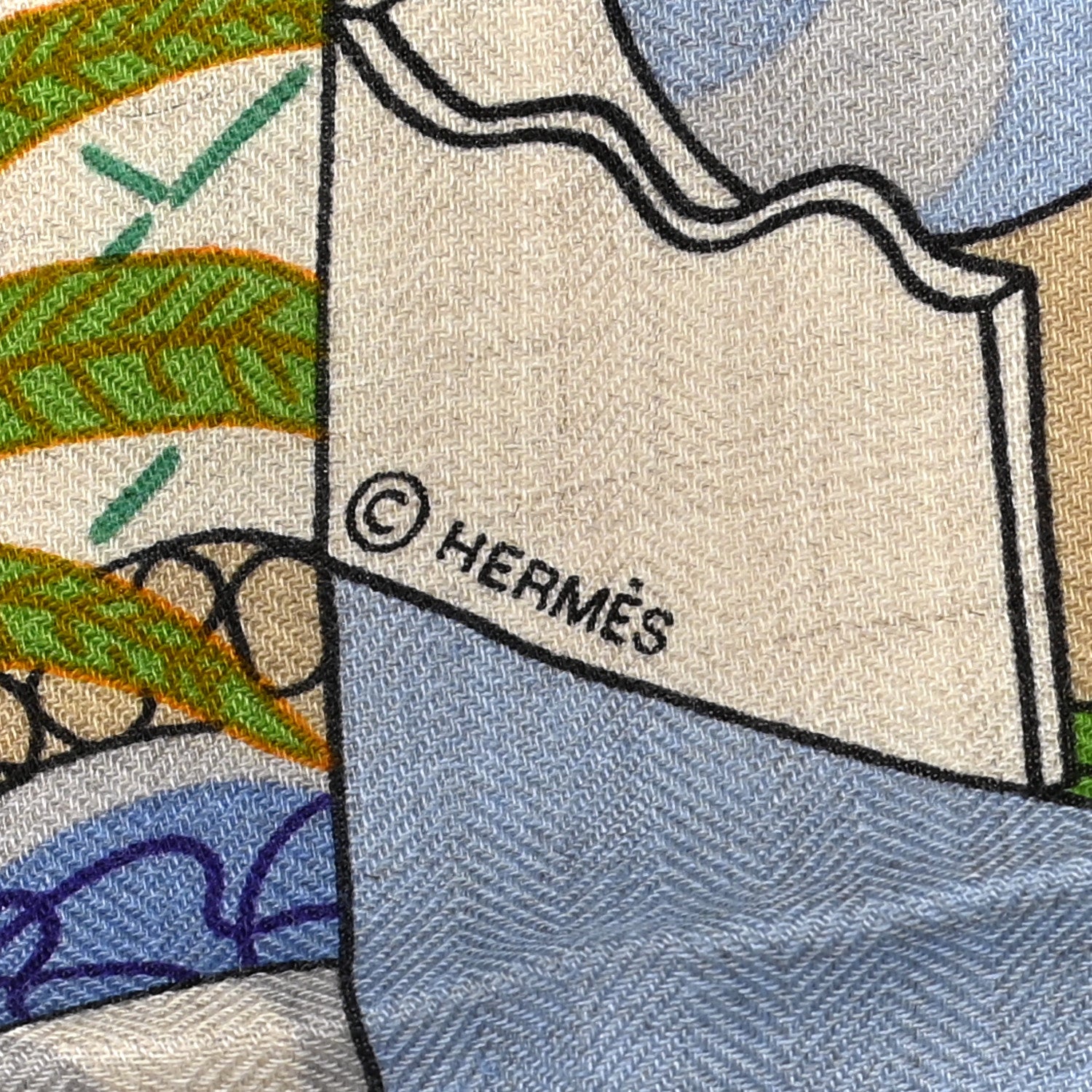 Hermes Cashmere Silk Splash Park Shawl 140 Naturel Vert Bleu 3 of 4