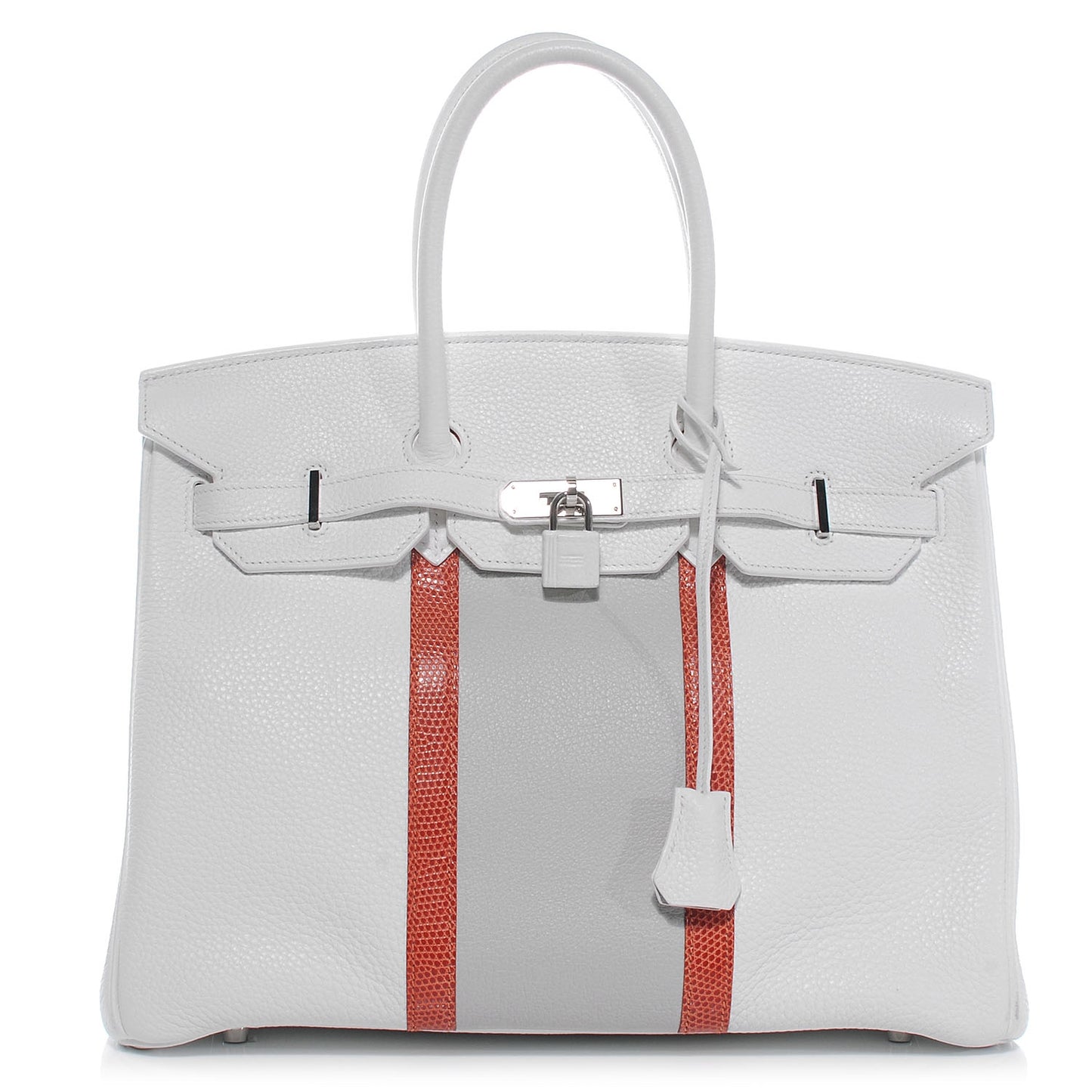Taurillon Clemence Lizard Club Birkin 35 Blanc Gris Perle Sanguine