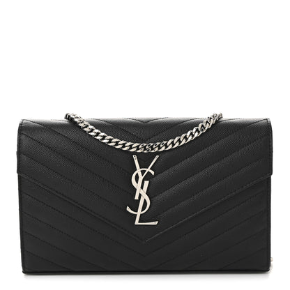 Saint Laurent Grain De Poudre Matelasse Chevron Monogram Chain Wallet Black 1 of 18