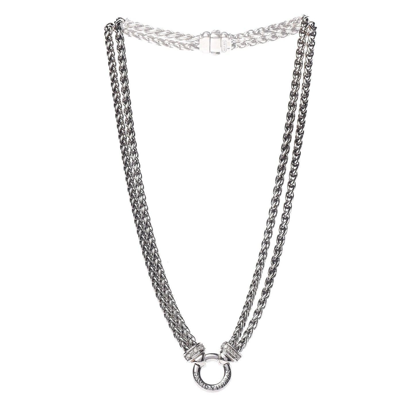 Sterling Silver Diamond 18mm Double Wheat Chain Necklace