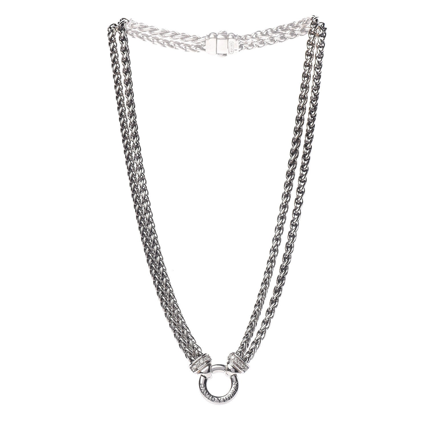 David Yurman Sterling Silver Diamond 18mm Double Wheat Chain Necklace 3 of 5