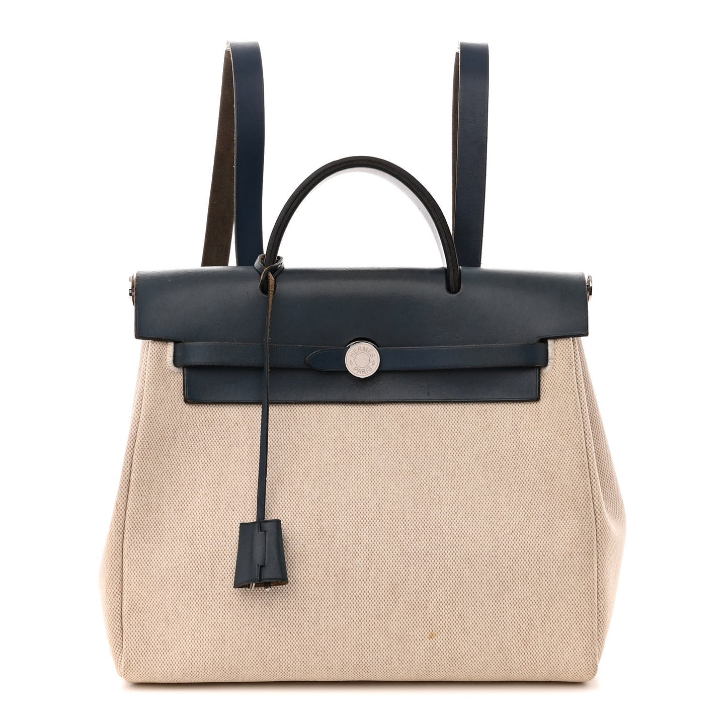 Toile Vache Calfskin Herbag 30 PM Backpack Navy Bleu Natural