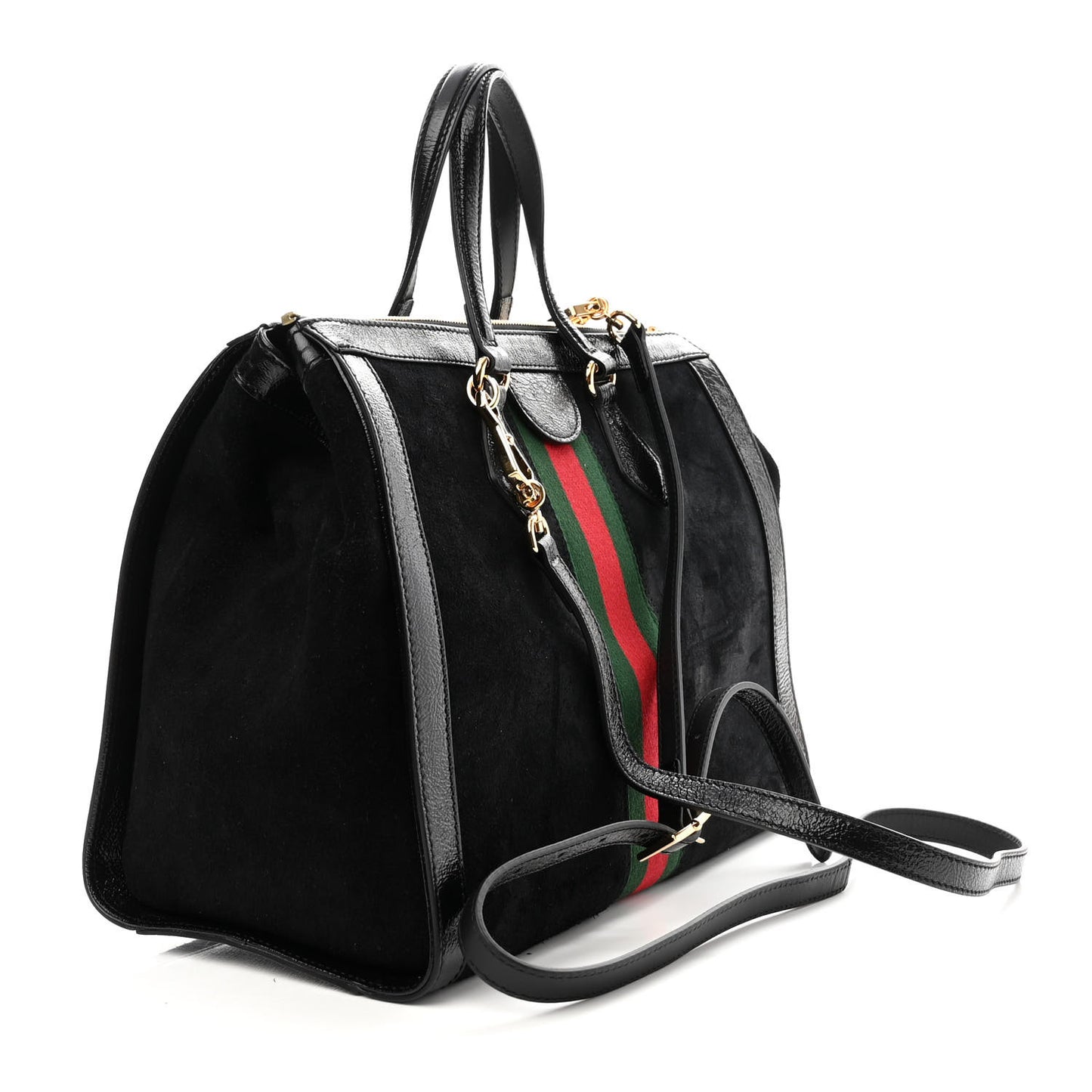 Suede Patent GG Web Medium Ophidia Tote Bag Black