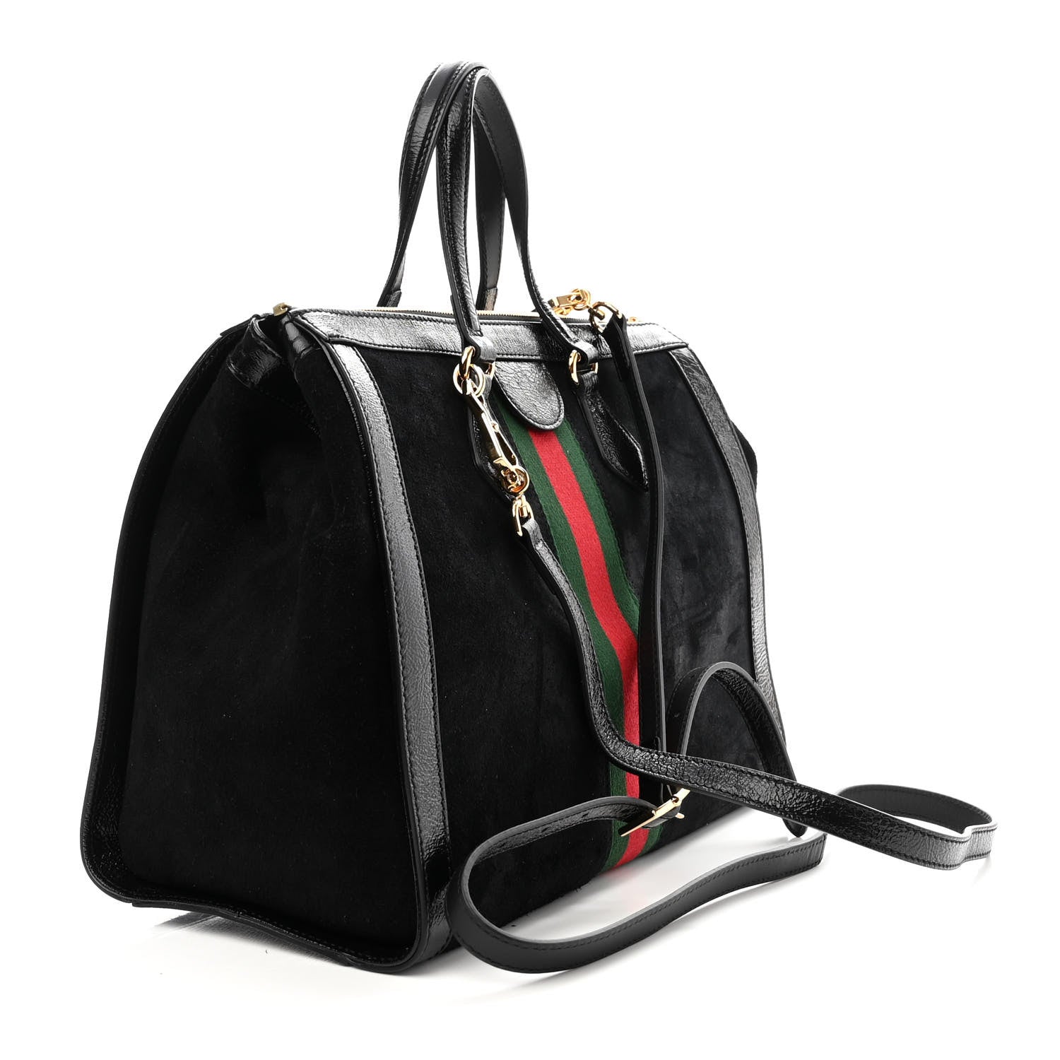 Gucci Suede Patent GG Web Medium Ophidia Tote Bag Black 3 of 11