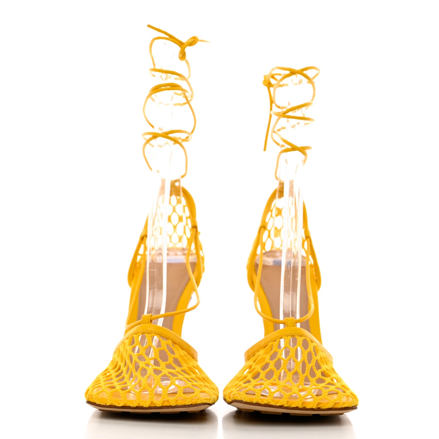 Bottega Veneta Mesh Nappa Stretch Ankle Tie Sandals 36 Egg Yolk 2 of 8