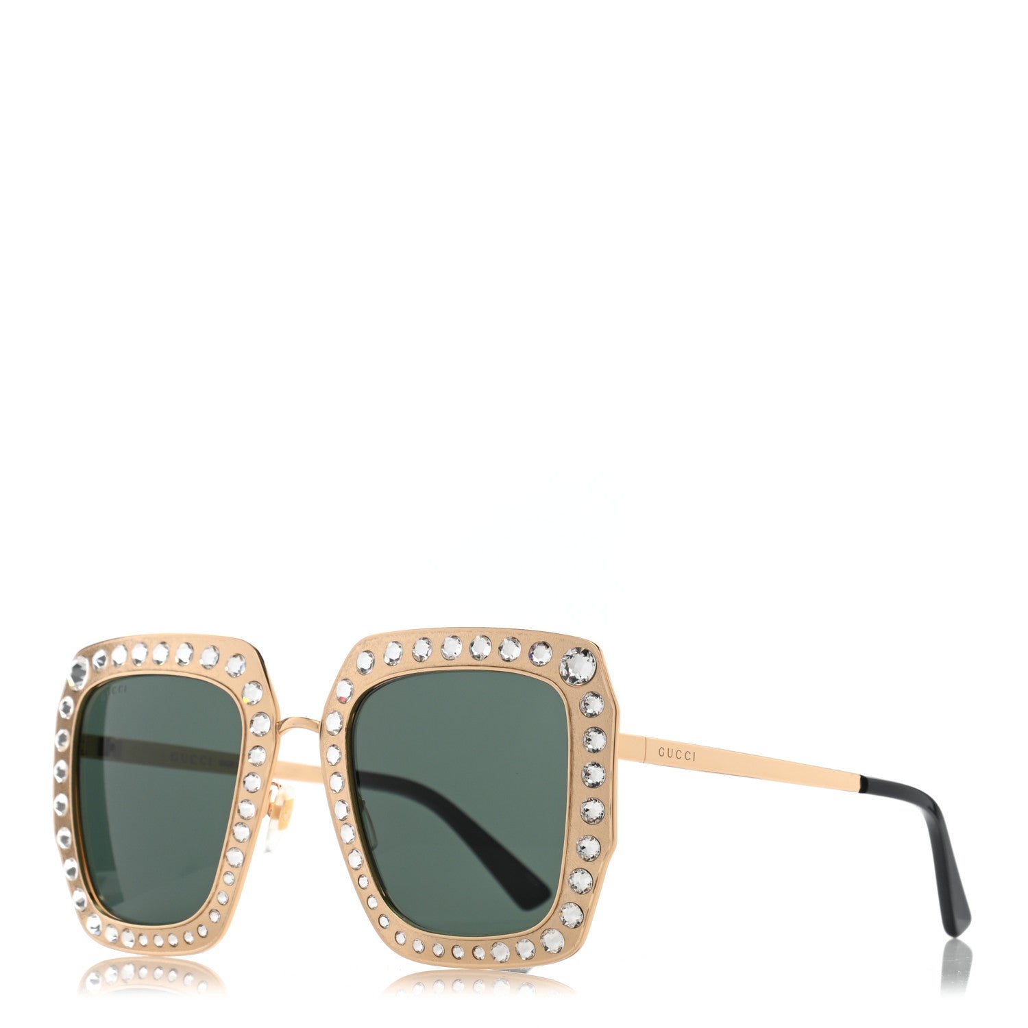 Gucci Metal Acetate Crystal Oversize GG0115S Sunglasses Gold 1 of 9