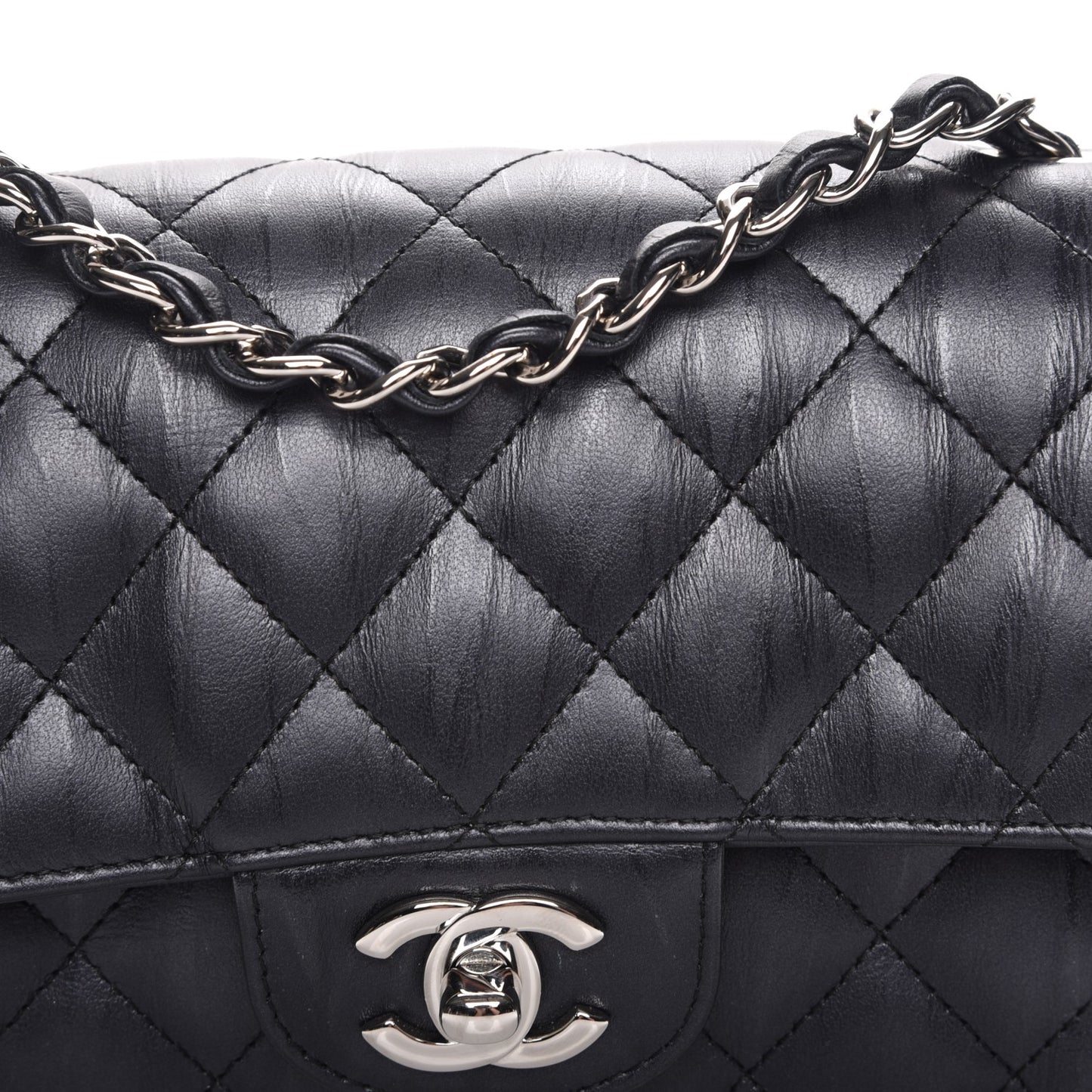 Calfskin Quilted Mini Rectangular Flap Charcoal