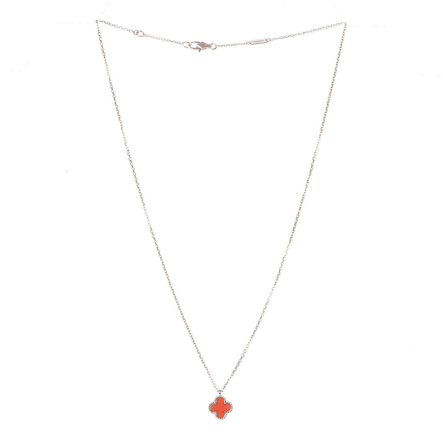 Van Cleef & Arpels 18K Rose Gold Carnelian Sweet Alhambra Pendant Necklace 3 of 6