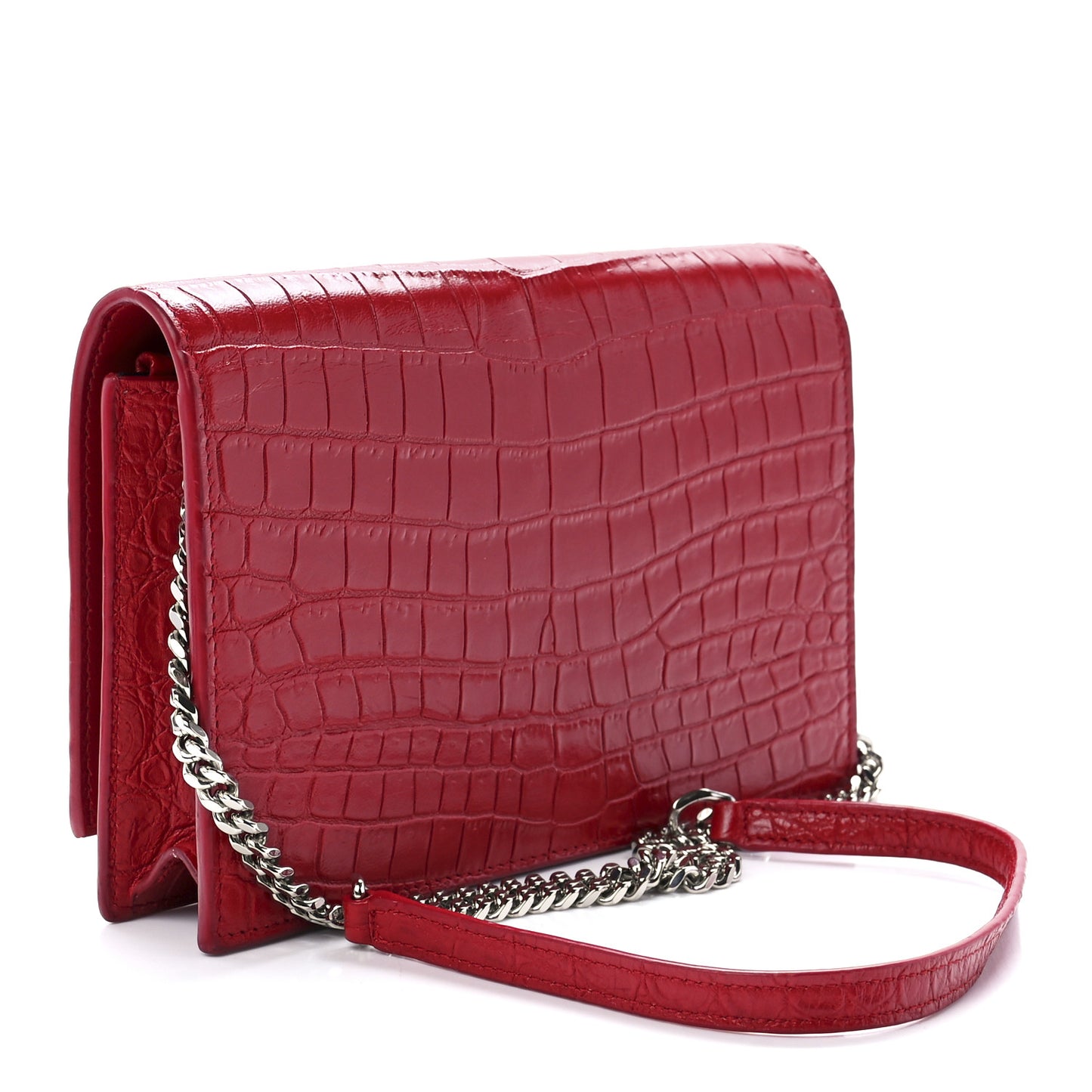 Calfskin Crocodile Embossed Kate Monogram Tassel Chain Wallet Rouge Eros