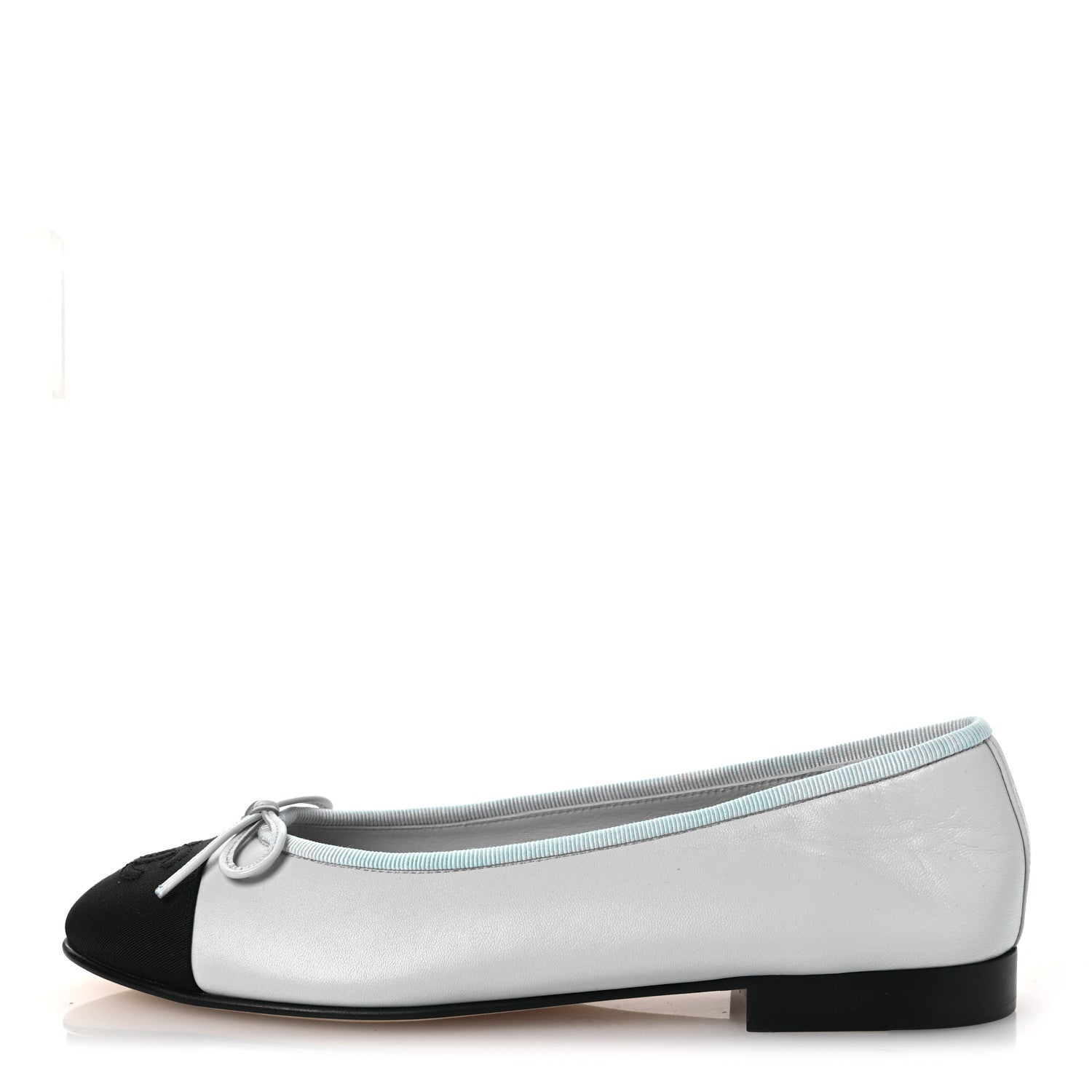 Chanel Lambskin Grosgrain Cap Toe CC Ballerina Flats 37 Light Blue Black 1 of 13