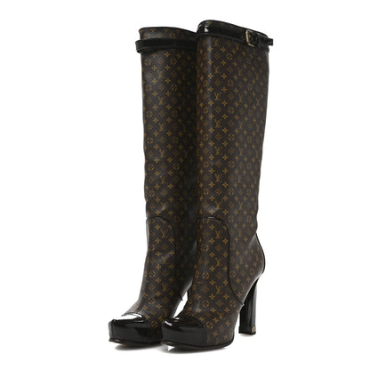 Louis Vuitton Patent Monogram Idole Knee High Boots 37 Brown 3 of 9
