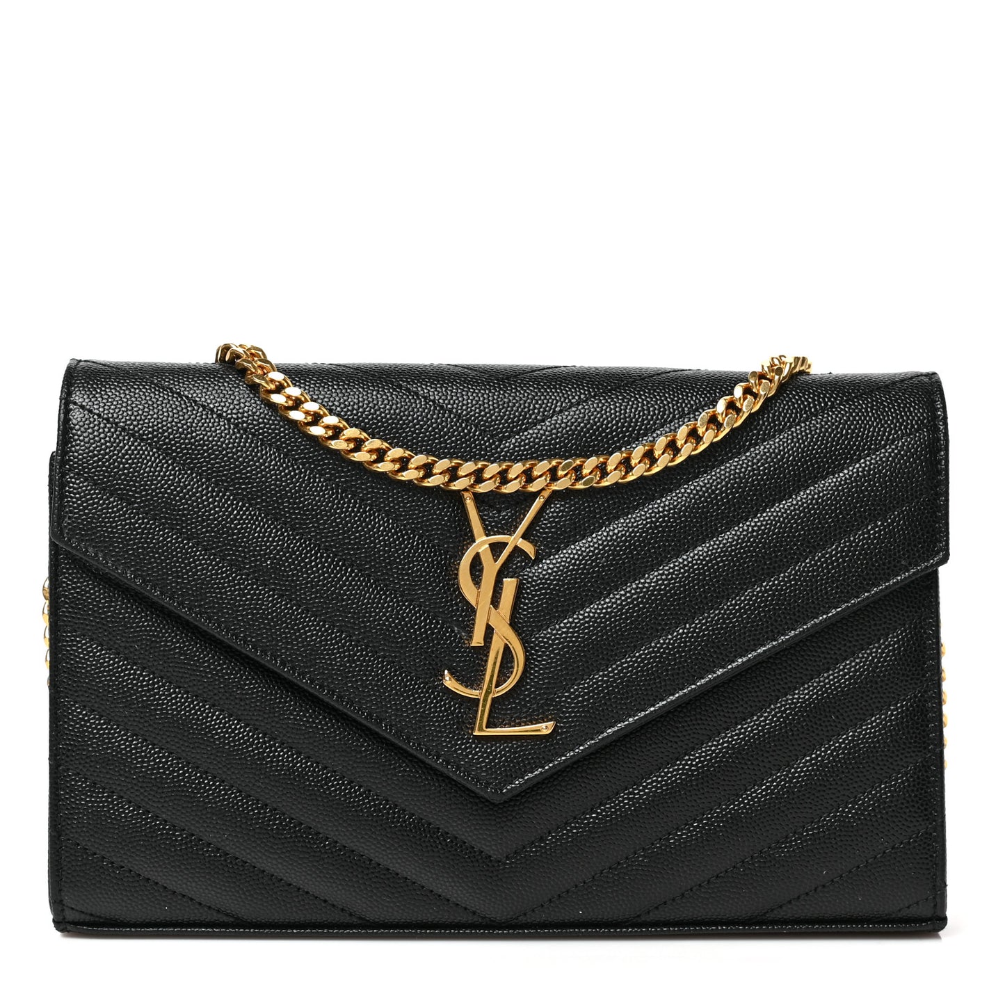 Grain De Poudre Matelasse Chevron Monogram Chain Wallet Black