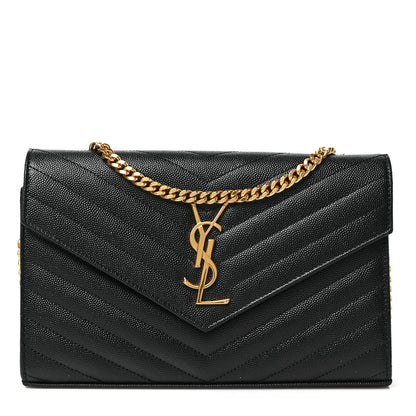 Saint Laurent Grain De Poudre Matelasse Chevron Monogram Chain Wallet Black 1 of 8