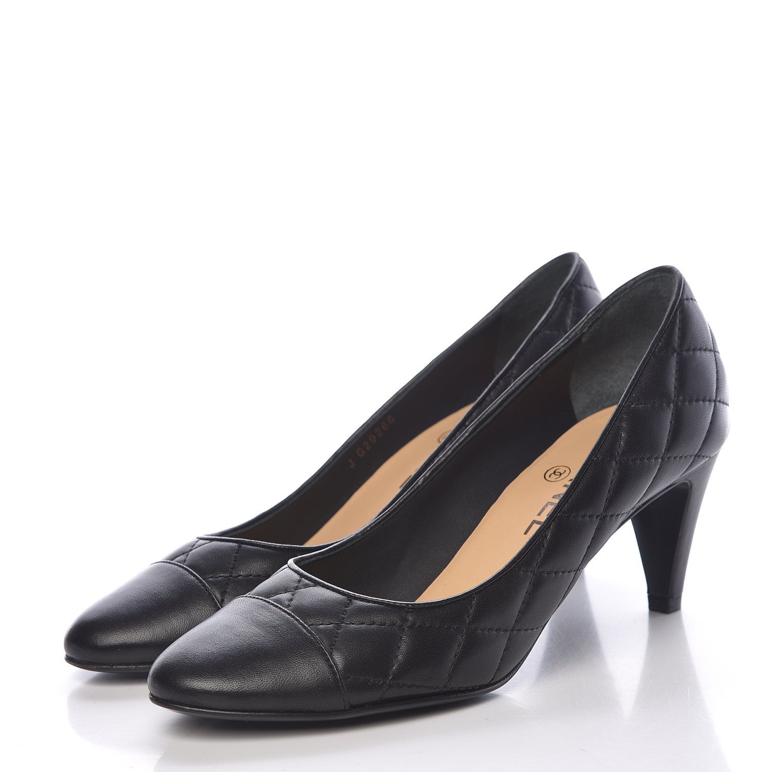 Chanel Lambskin Quilted Cap Toe Pumps 37 Black 3 of 9