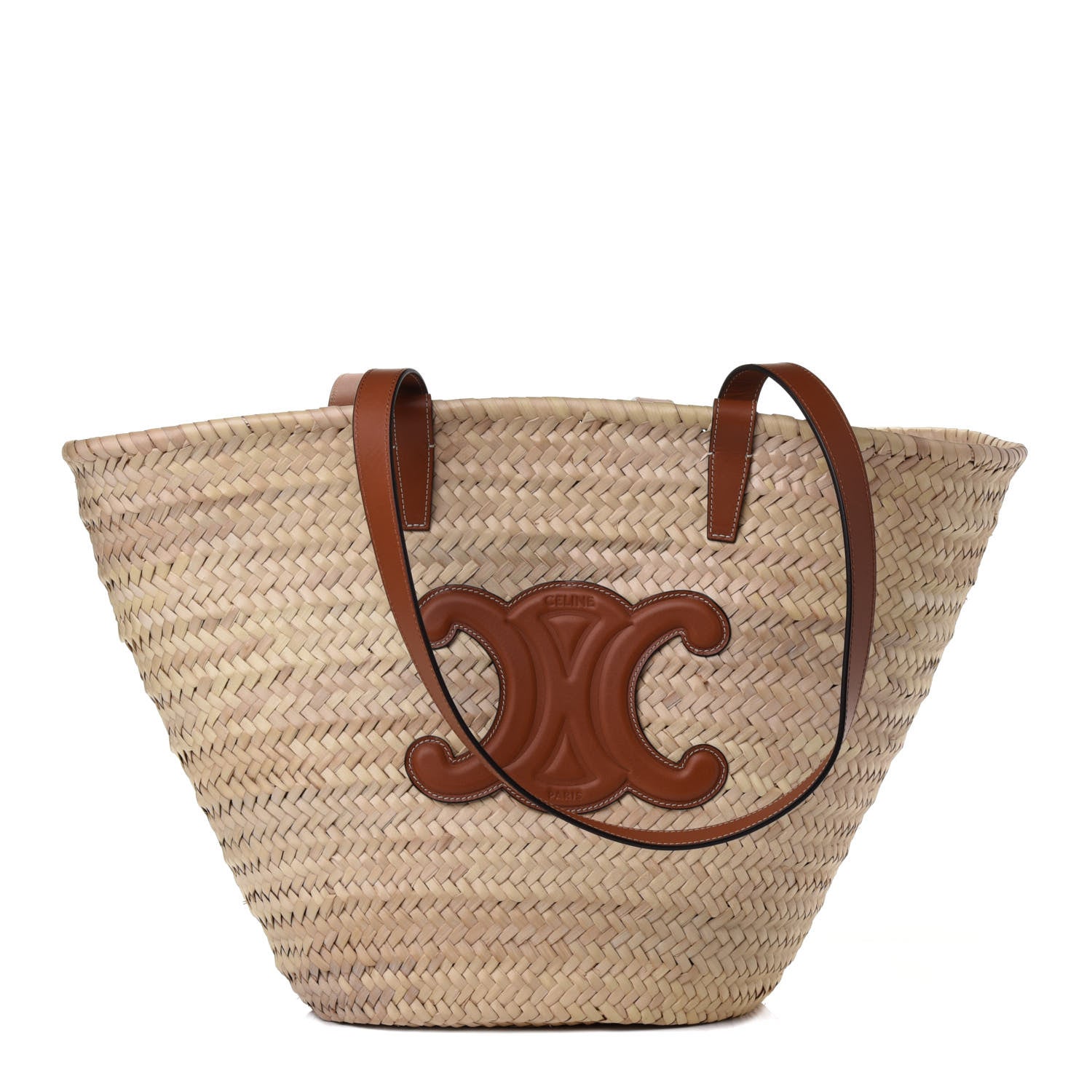 Celine Raffia Calfskin Triomphe Medium Panier Tan 1 of 4