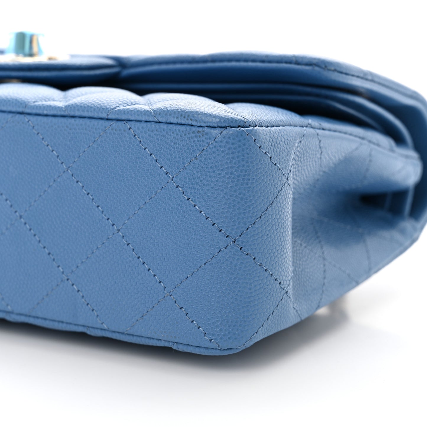Caviar Quilted Small Double Flap Blue
