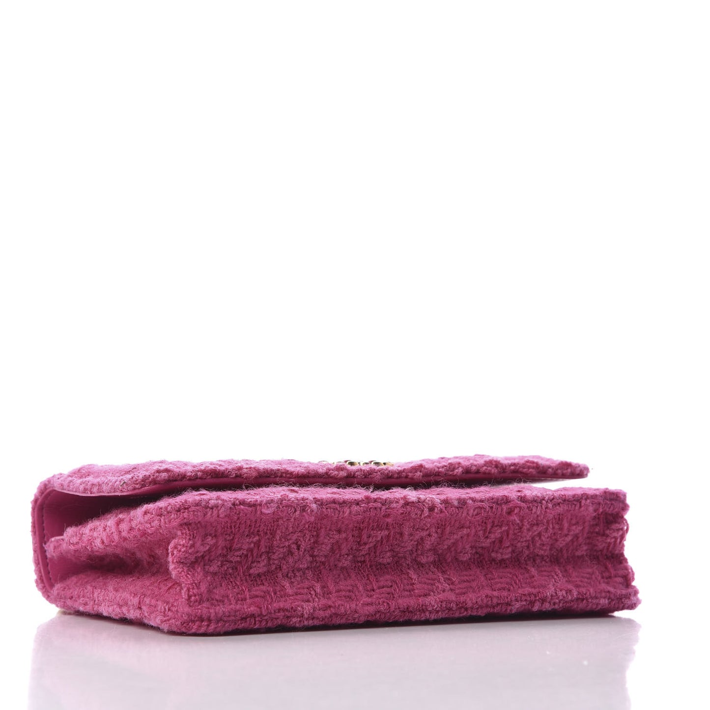 Wool Tweed Lambskin Quilted 19 Wallet On Chain WOC and Coin Purse Fuchsia