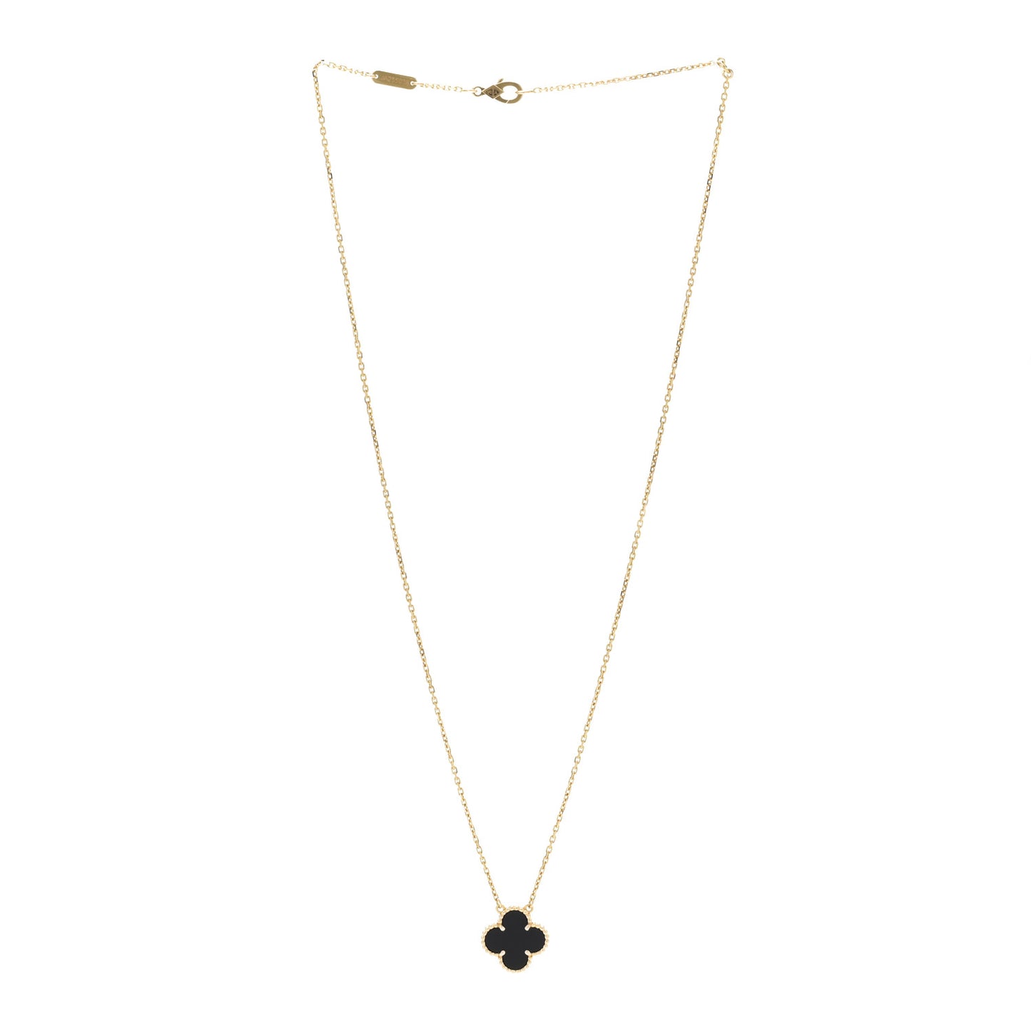 18K Yellow Gold Black Onyx Vintage Alhambra Pendant Necklace