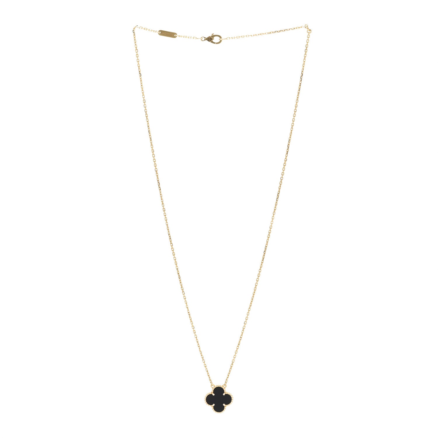 Van Cleef & Arpels 18K Yellow Gold Black Onyx Vintage Alhambra Pendant Necklace 3 of 7