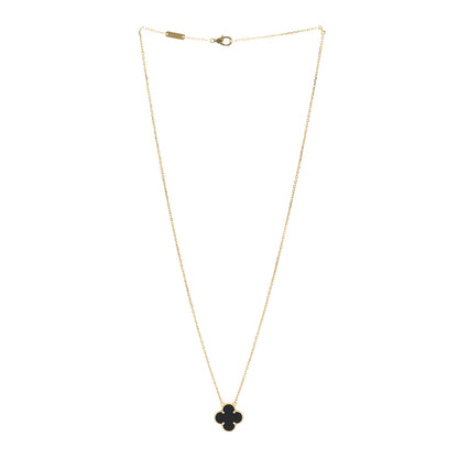 Van Cleef & Arpels 18K Yellow Gold Black Onyx Vintage Alhambra Pendant Necklace 3 of 7