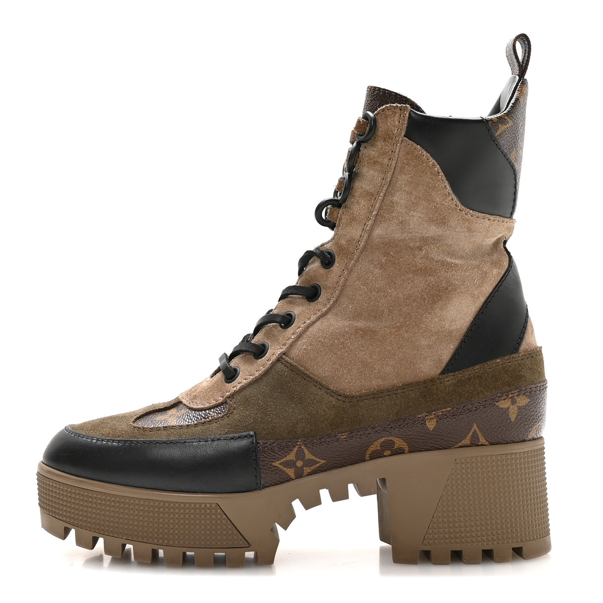 Suede Calfskin Monogram Laureate Platform Desert Boots 37 Taupe