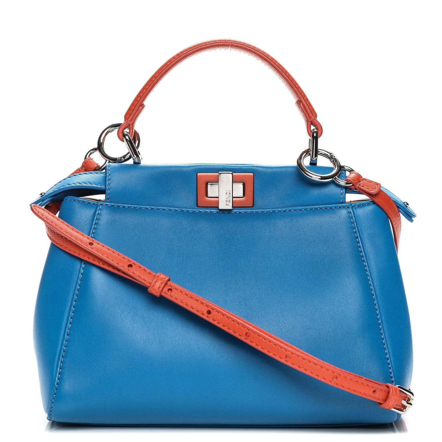 Fendi Nappa Colorblock Mini Peekaboo Iconic Satchel Blue Royal Papavero Cuoio 1 of 6