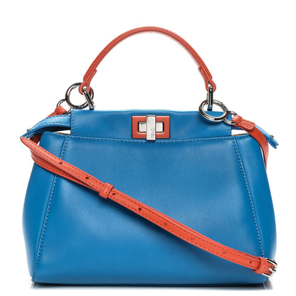Fendi Nappa Colorblock Mini Peekaboo Iconic Satchel Blue Royal Papavero Cuoio 1 of 6