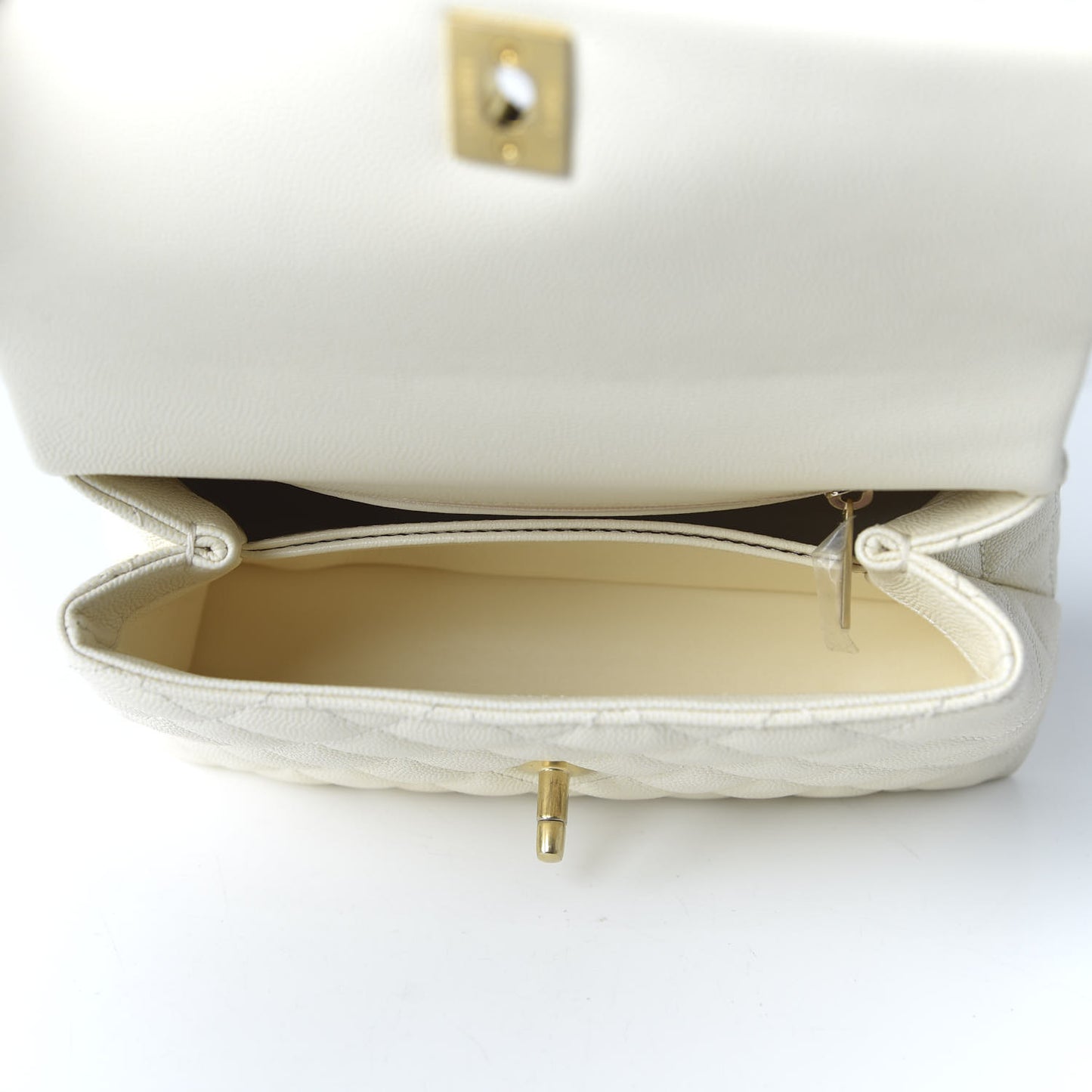 Caviar Lizard Quilted Mini Coco Handle Flap White