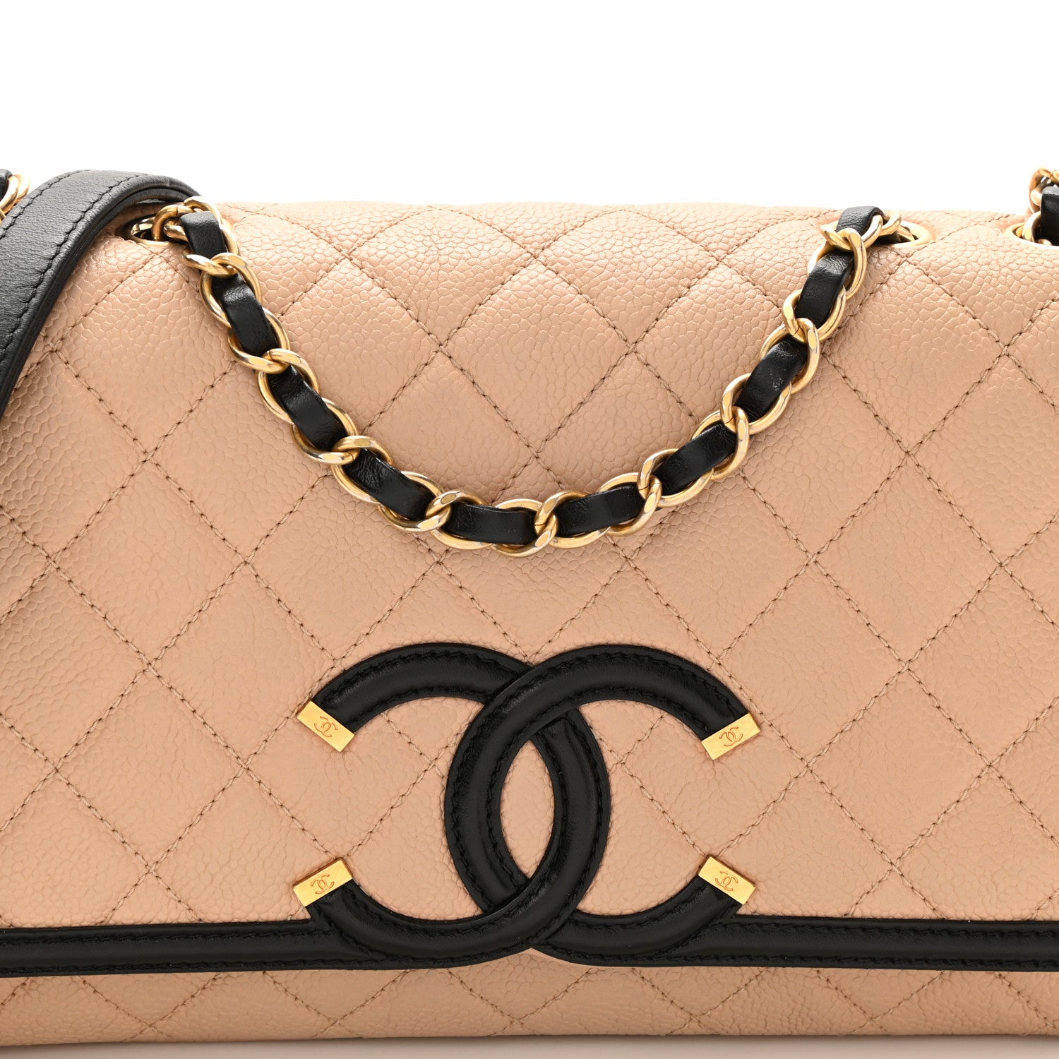 Chanel Caviar Quilted Medium CC Filigree Flap Beige Black 8 of 11