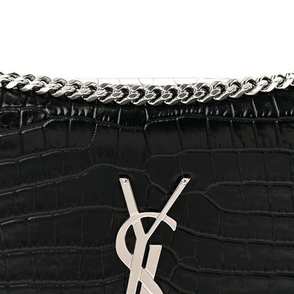 Saint Laurent Calfskin Crocodile Embossed Small Classic Monogram Kate Tassel Satchel Black 8 of 13